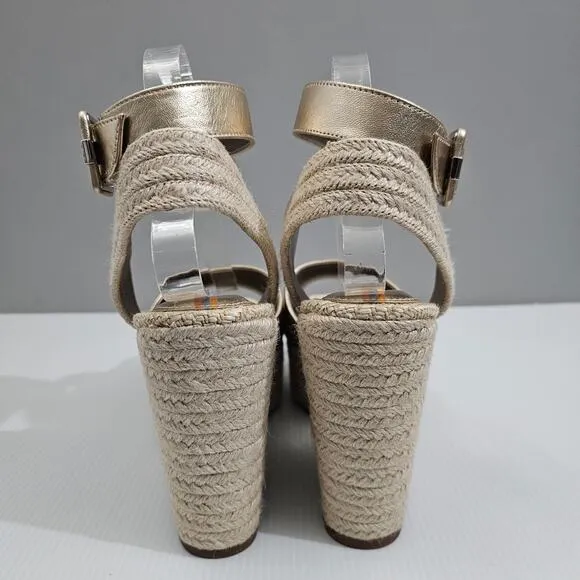 NEW Sam Edelman Vada Sandal Espadrille Platform Wedge Gold Leaf Leather 10.5