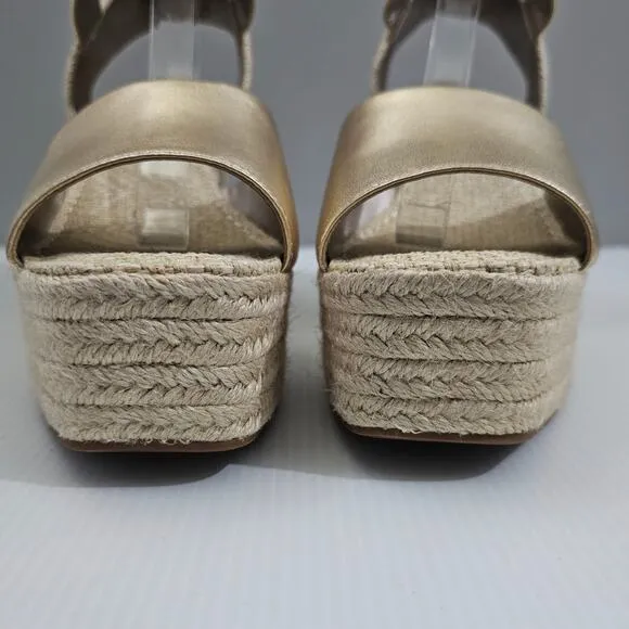 NEW Sam Edelman Vada Sandal Espadrille Platform Wedge Gold Leaf Leather 10.5