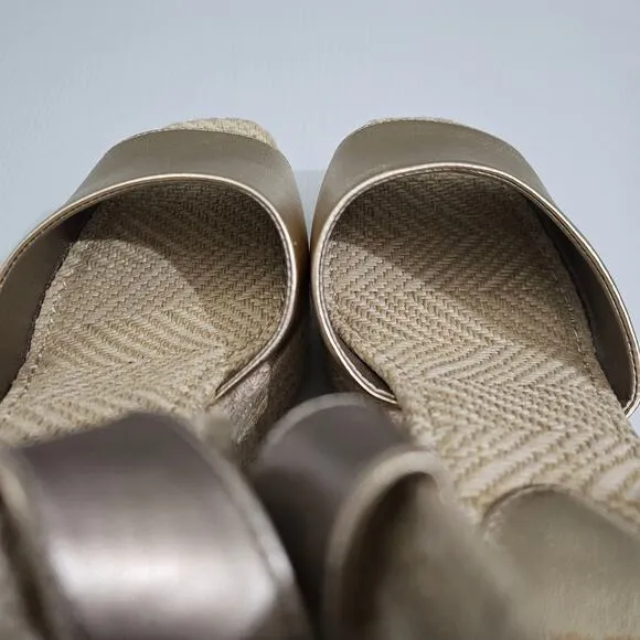 NEW Sam Edelman Vada Sandal Espadrille Platform Wedge Gold Leaf Leather 10.5