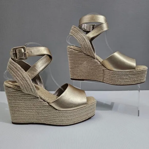 NEW Sam Edelman Vada Sandal Espadrille Platform Wedge Gold Leaf Leather 10.5
