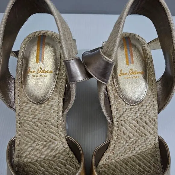 NEW Sam Edelman Vada Sandal Espadrille Platform Wedge Gold Leaf Leather 10.5