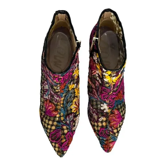 New SAM EDELMAN Women's 8.5 Kinzey Floral Pointed Bootie Kitten Boots Shoes Boho