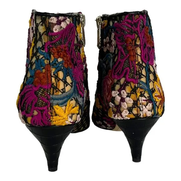 New SAM EDELMAN Women's 8.5 Kinzey Floral Pointed Bootie Kitten Boots Shoes Boho