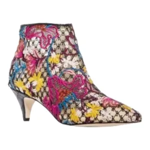 New SAM EDELMAN Women's 8.5 Kinzey Floral Pointed Bootie Kitten Boots Shoes Boho
