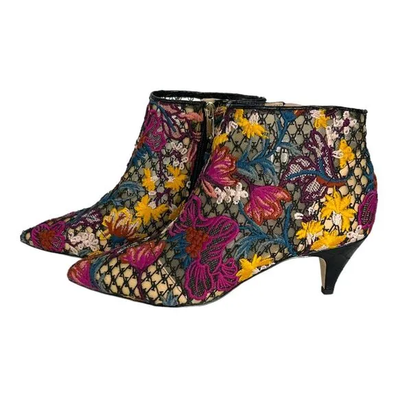 New SAM EDELMAN Women's 8.5 Kinzey Floral Pointed Bootie Kitten Boots Shoes Boho