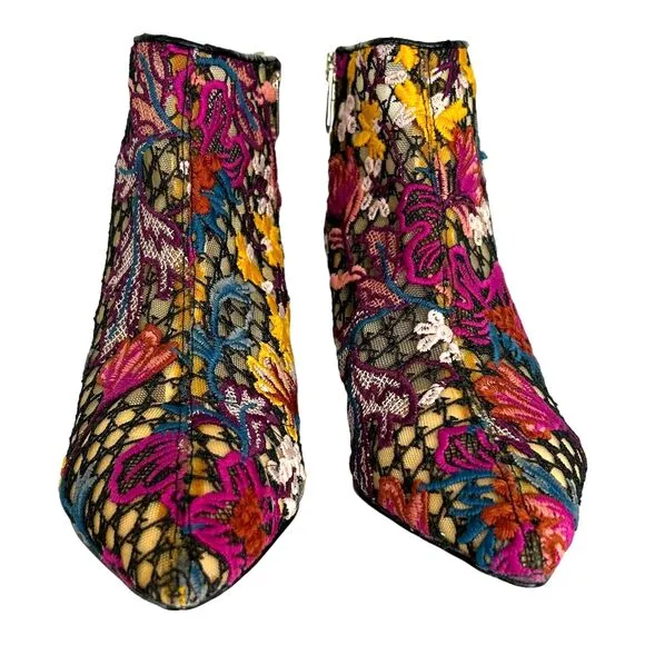 New SAM EDELMAN Women's 8.5 Kinzey Floral Pointed Bootie Kitten Boots Shoes Boho