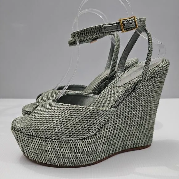 NEW Schutz Neith Straw Wedge Sandal Platform Green Raffia Size 9.5
