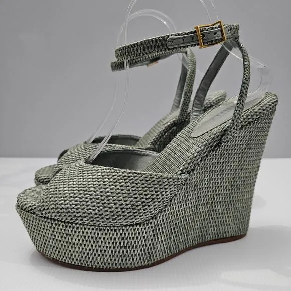 NEW Schutz Neith Straw Wedge Sandal Platform Green Raffia Size 9.5