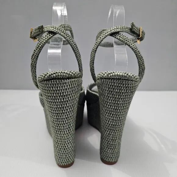 NEW Schutz Neith Straw Wedge Sandal Platform Green Raffia Size 9.5