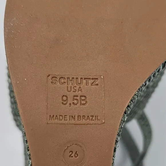 NEW Schutz Neith Straw Wedge Sandal Platform Green Raffia Size 9.5