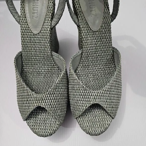 NEW Schutz Neith Straw Wedge Sandal Platform Green Raffia Size 9.5