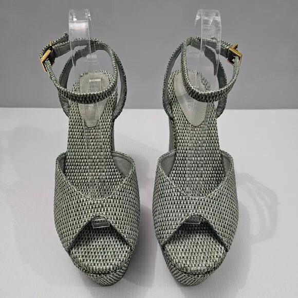 NEW Schutz Neith Straw Wedge Sandal Platform Green Raffia Size 9.5