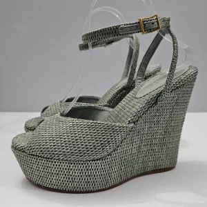 NEW Schutz Neith Straw Wedge Sandal Platform Green Raffia Size 9.5