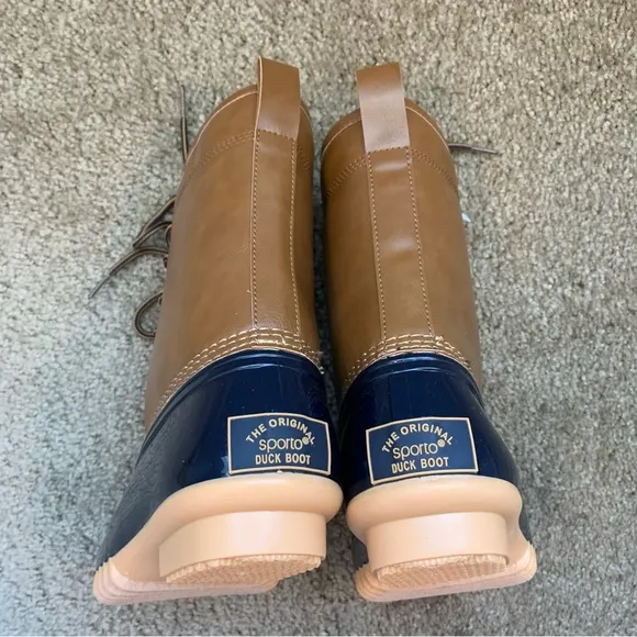 New Sporto Ariel Original Duck Rubber Boots Size 6 Tan/Navy
