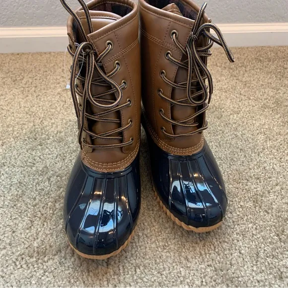 New Sporto Ariel Original Duck Rubber Boots Size 6 Tan/Navy