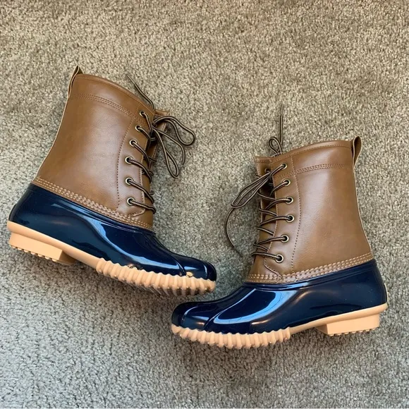 New Sporto Ariel Original Duck Rubber Boots Size 6 Tan/Navy