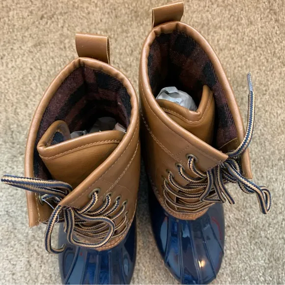 New Sporto Ariel Original Duck Rubber Boots Size 6 Tan/Navy