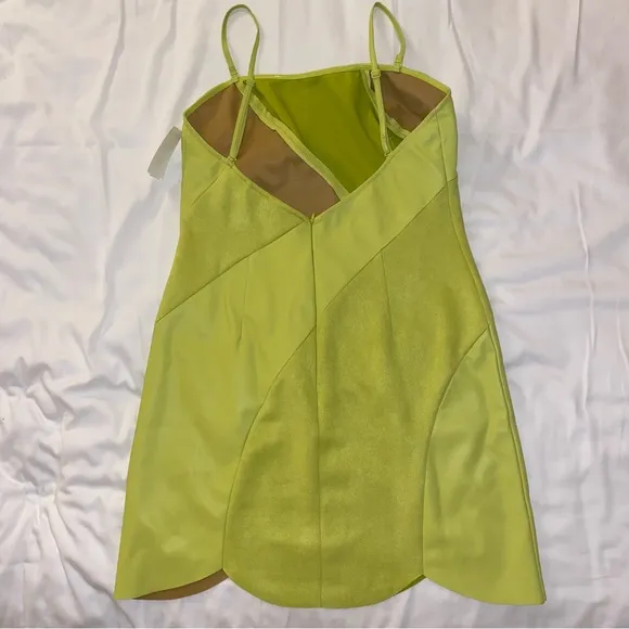 NEW Topshop Paneled Mini Dress Spaghetti Bandeau Lime Green Faux Leather &amp; Suede