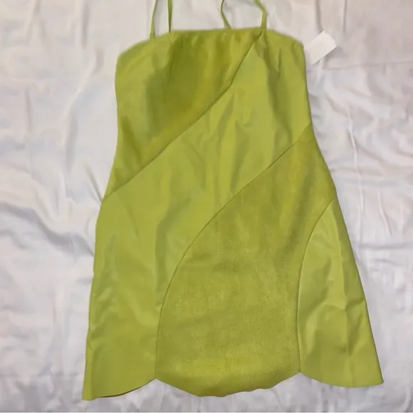 NEW Topshop Paneled Mini Dress Spaghetti Bandeau Lime Green Faux Leather &amp; Suede