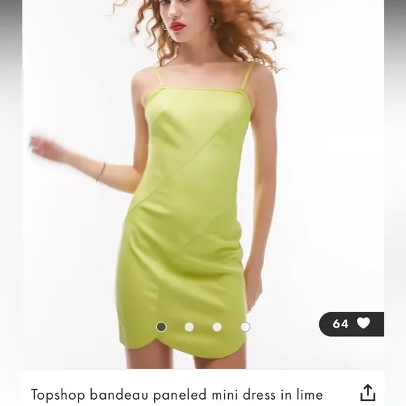 NEW Topshop Paneled Mini Dress Spaghetti Bandeau Lime Green Faux Leather &amp; Suede