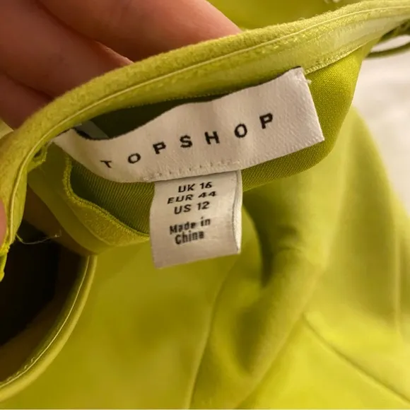 NEW Topshop Paneled Mini Dress Spaghetti Bandeau Lime Green Faux Leather &amp; Suede