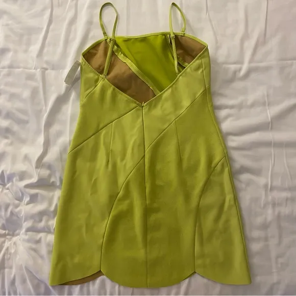 NEW Topshop Paneled Mini Dress Spaghetti Bandeau Lime Green Faux Leather &amp; Suede