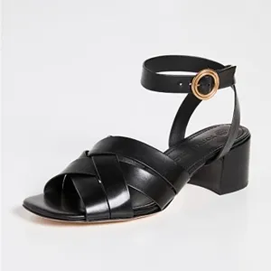 New Tory Burch City Heel Sandals in Black Leather Size 6