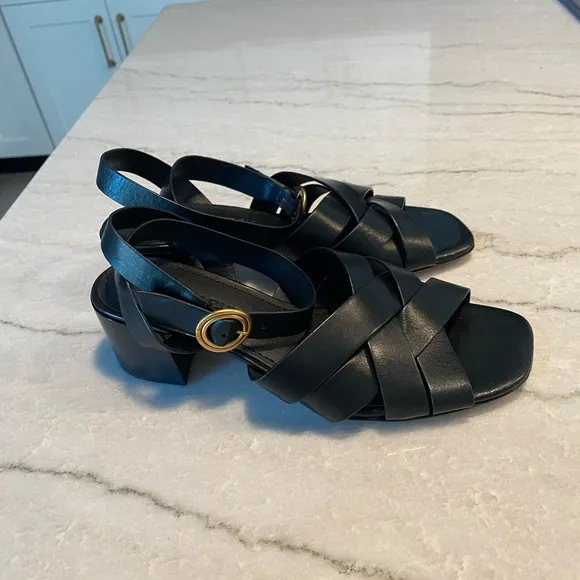 New Tory Burch City Heel Sandals in Black Leather Size 6