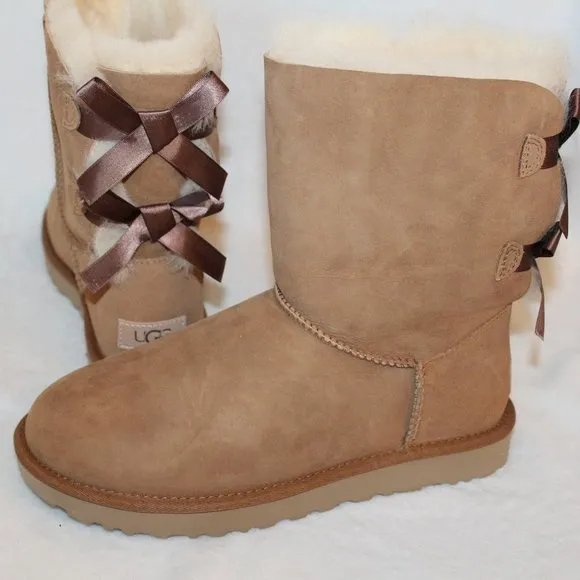 NEW‎ UGG BAILEY BOW II SUEDE BOW BOOTS CHESTNUT