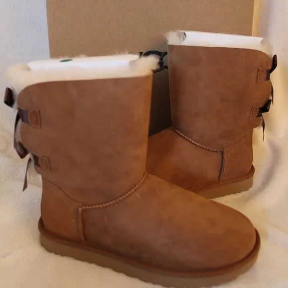 NEW‎ UGG BAILEY BOW II SUEDE BOW BOOTS CHESTNUT
