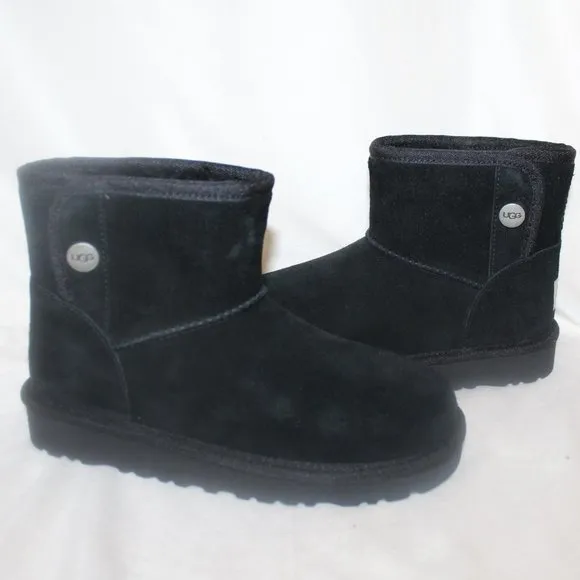 NEW UGG‎ JONA SUEDE SHEARLING GIRL'S MINI SHEARLING LINED BOOTS BLACK