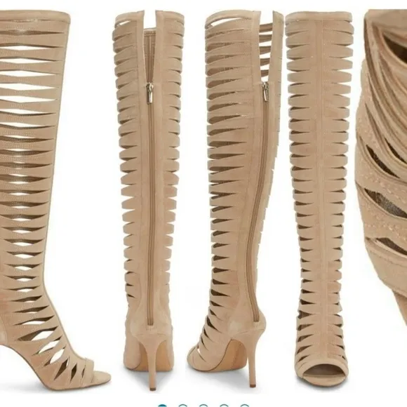 NEW Vince Camuto tan nude suede OTK thigh high suede gladiator boots 37.5