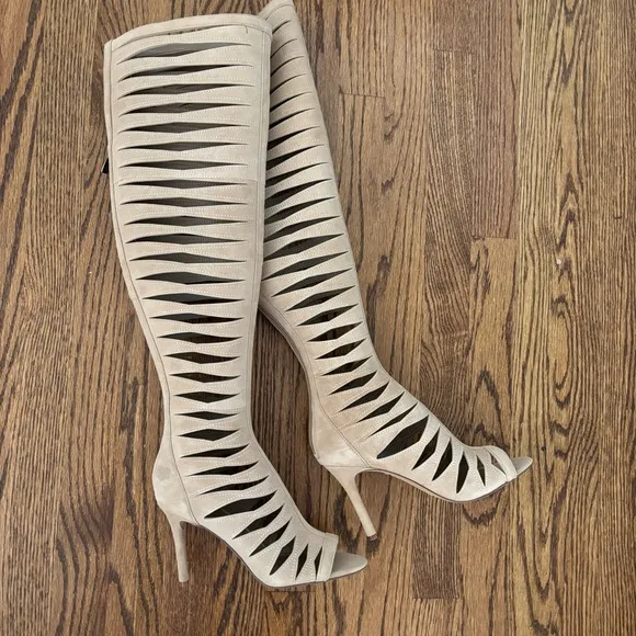 NEW Vince Camuto tan nude suede OTK thigh high suede gladiator boots 37.5