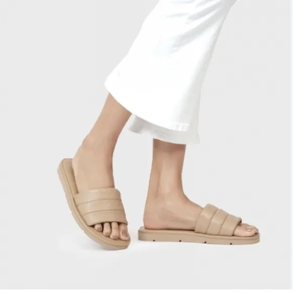 New! Vince Olina Olina Slip On Sandals Leather - Off White