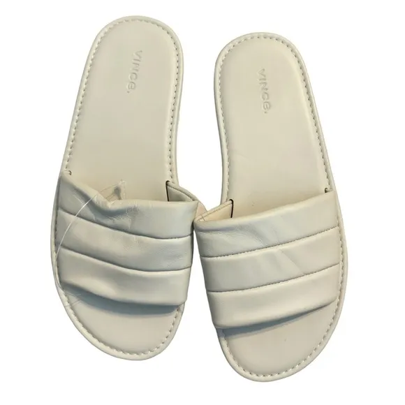 New! Vince Olina Olina Slip On Sandals Leather - Off White