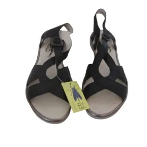 New w Box, Fly London Black Leather Cula Sandals Size 41 EU / 8 US