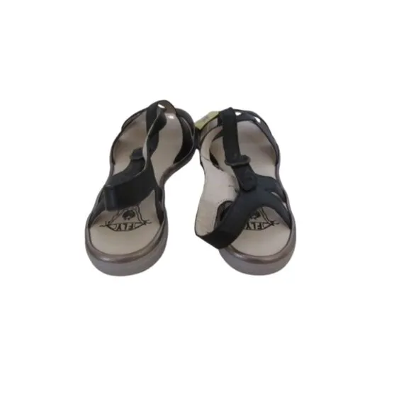 New w Box, Fly London Black Leather Cula Sandals Size 41 EU / 8 US