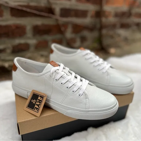 NEW Womens Size 8.5 The Frye Company Gia White Leather Low Top Lace Up Sneaker