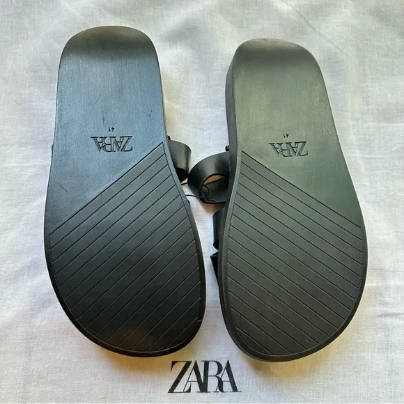 New Zara Minimal Flat Black Criss Cross Straps Sandals 3603/910 Size 10