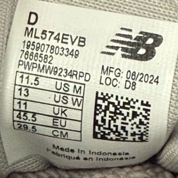 New Balance 574 Core Sneakers Shoes Men 11.5 Women 13 Black White