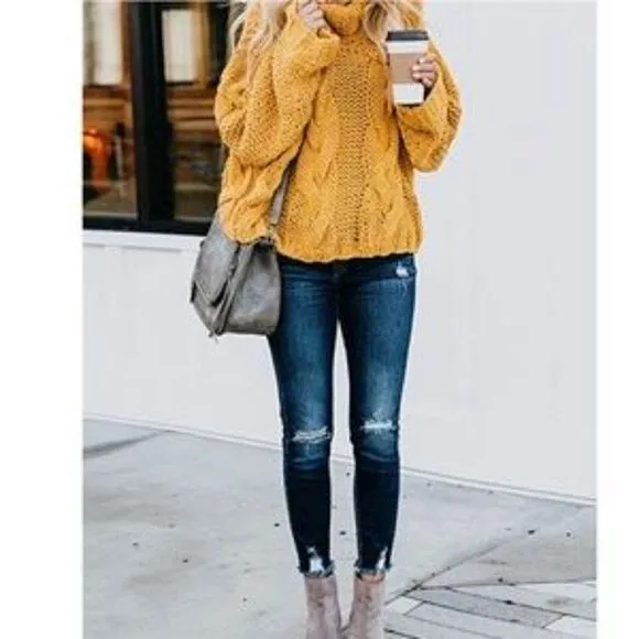 New Chunky Loose Ballon Sleeve Knit Sweater