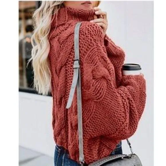 New Chunky Loose Ballon Sleeve Knit Sweater