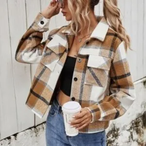 New Plaid Khaki Tan pocket button up jacket shacket