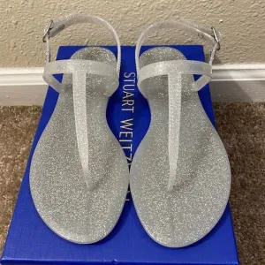 NEW Stuart Weitzman Glittery Rubber Strap Sandals, Size 7.5