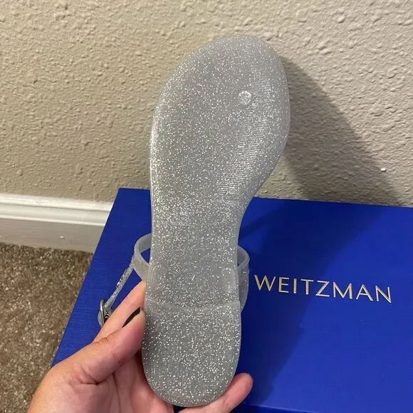 NEW Stuart Weitzman Glittery Rubber Strap Sandals, Size 7.5