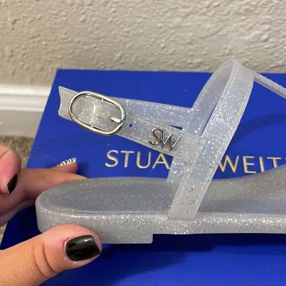 NEW Stuart Weitzman Glittery Rubber Strap Sandals, Size 7.5