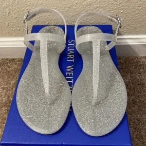 NEW Stuart Weitzman Glittery Rubber Strap Sandals, Size 7.5