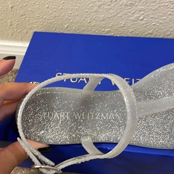 NEW Stuart Weitzman Glittery Rubber Strap Sandals, Size 7.5