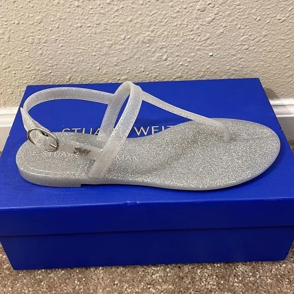 NEW Stuart Weitzman Glittery Rubber Strap Sandals, Size 7.5