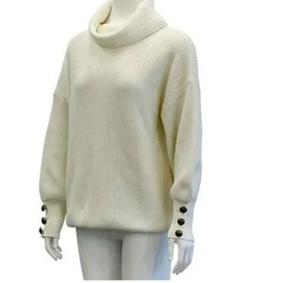 New Turtle Cowl Oversized Button Sleeves Sweater
